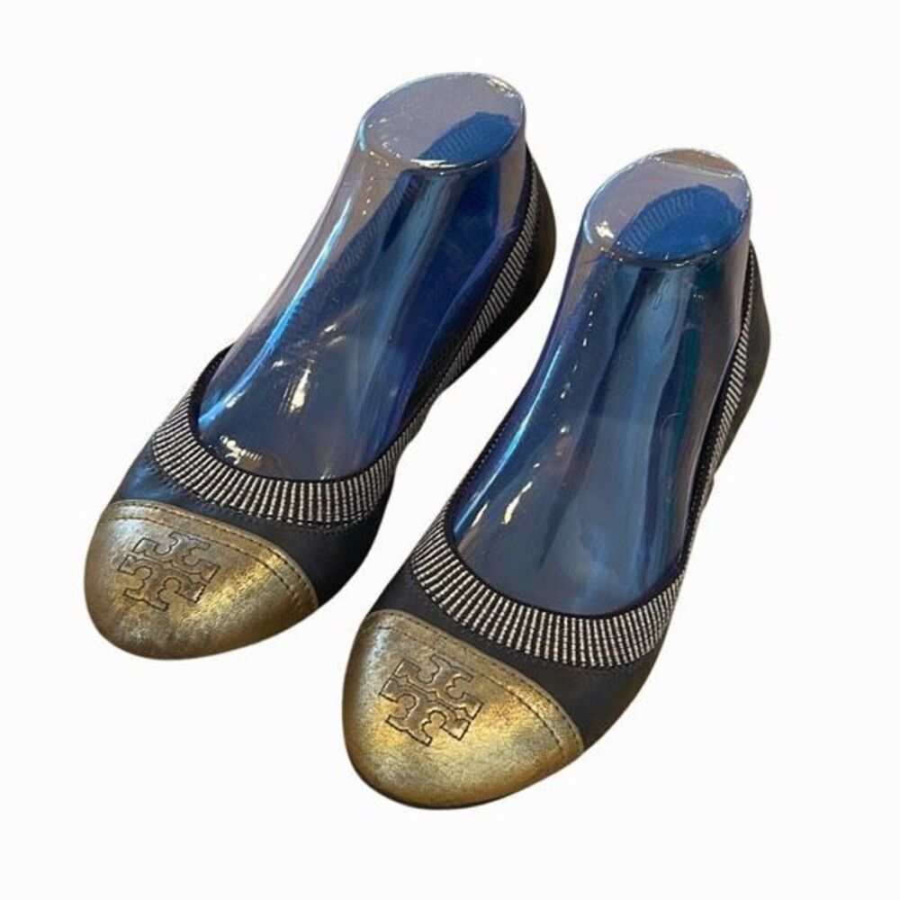 Tory Burch Gold/Brown Leather Scrunch‎ Ballet Flats Size 8.5